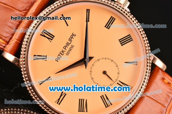 Patek Philippe Calatrava Miyota Quartz Rose Gold Case with Roman Numeral Markers and Champagne Dial - Click Image to Close